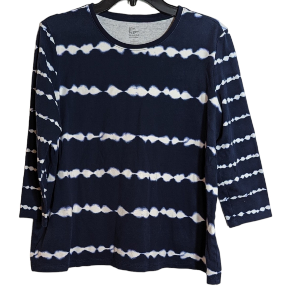 Kim. Rogers Perfectly Soft 100% Cotton Size L‎ Navy and White Tie Dye Top (M180)